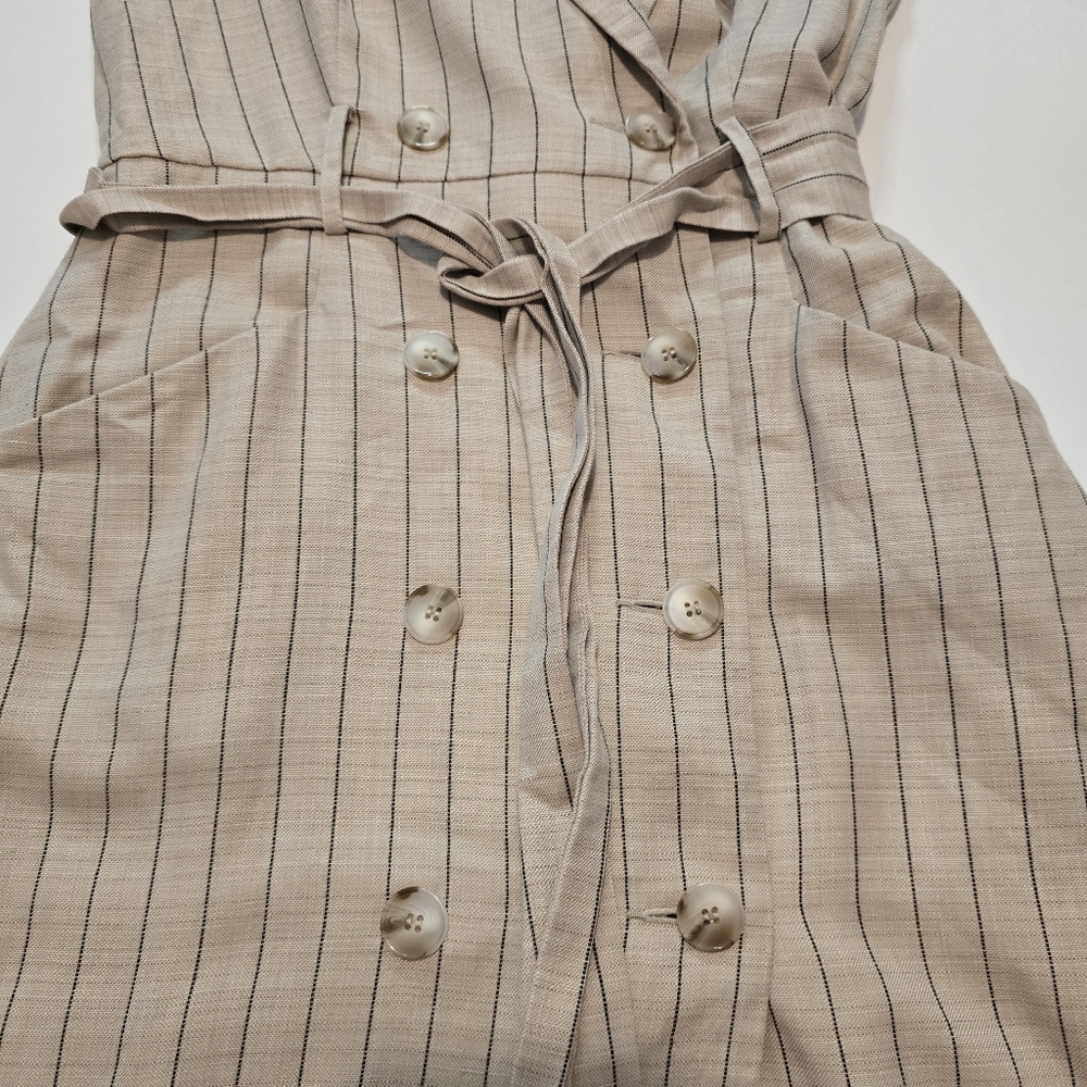 Reiss Andie Neutral Striped Linen Casual Dress Sleeveless V-neck Size 6 - Picture 4 of 14